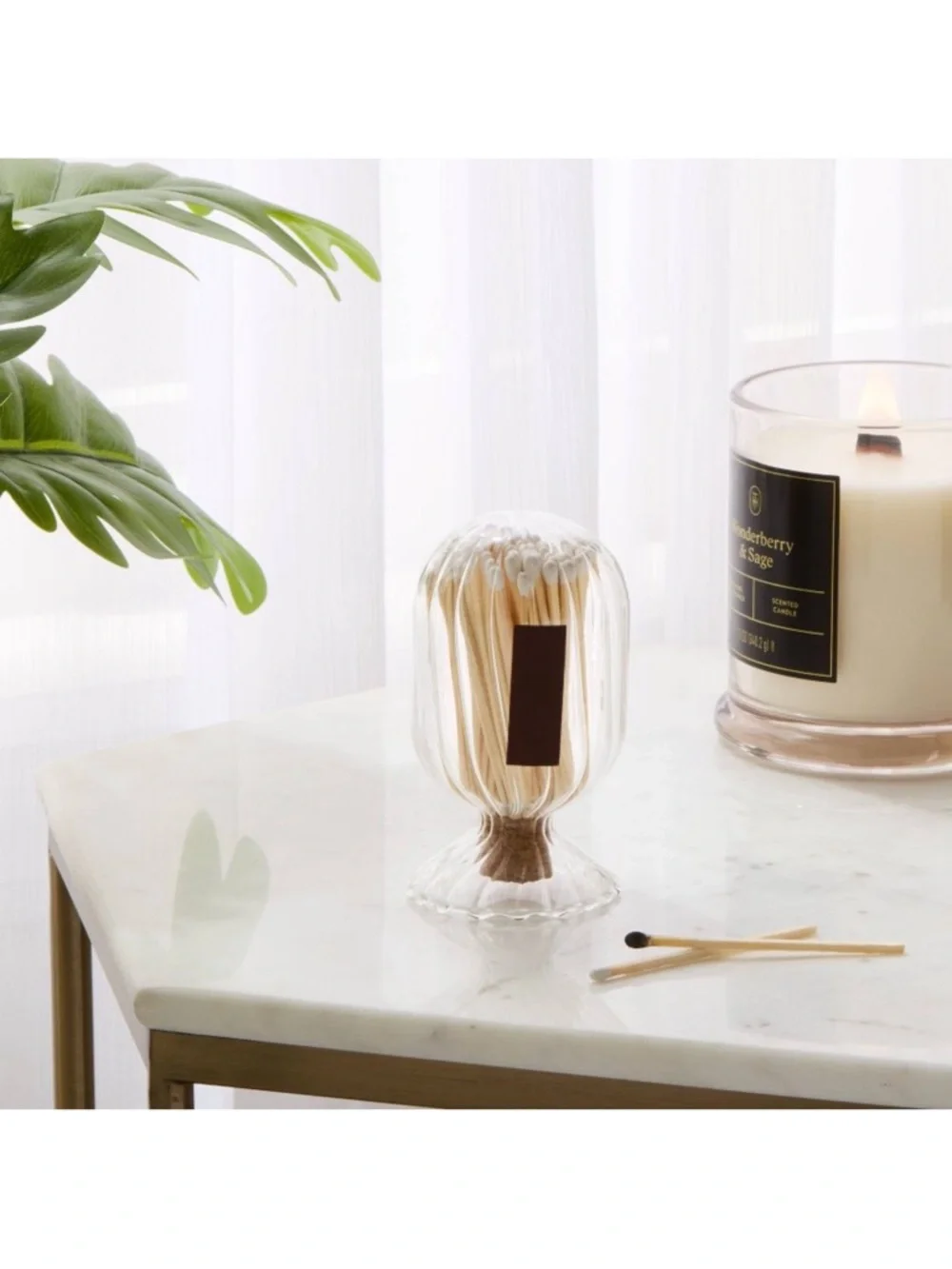 Threshold Decorative Glass Match Set Cloche Matchstick Holder Decor -Target NEW